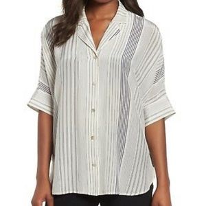Eileen Fisher Stripe Silk Blouse Top Size Medium